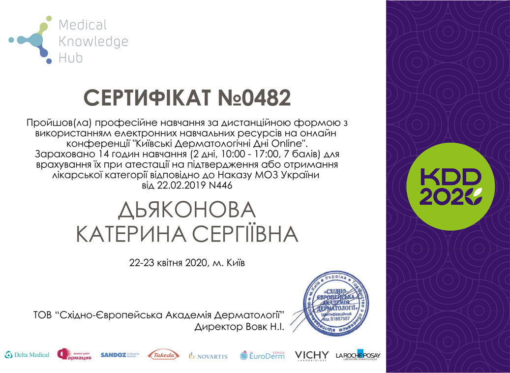 Сертификат о присуждение врачебной квалификационной категории